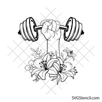 Strong woman with dumbbell and flowers svg | Fitness motivation cut file | Gym cricut design
