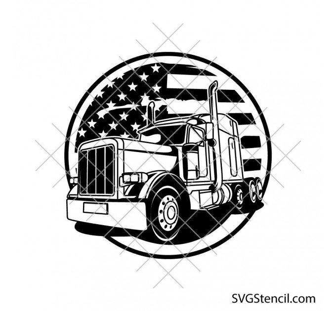 Semi truck with USA Flag svg | American truck svg | 18 wheeler svg