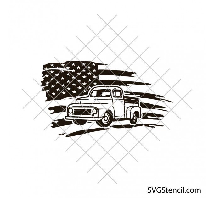 Vintage truck American Flag svg | Patriotic pickup cut file for cricut and silhouette