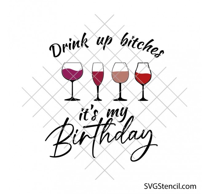 Drink up its my Birthday svg | Funny birthday wine quote cut file | Party shirt cricut design