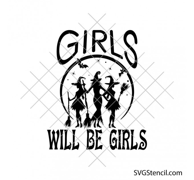 Girls will be girls svg | Halloween witches silhouette cut file