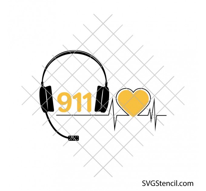 911 Dispatcher Heartbeat svg | Emergency call operator headset | First responder love cut file
