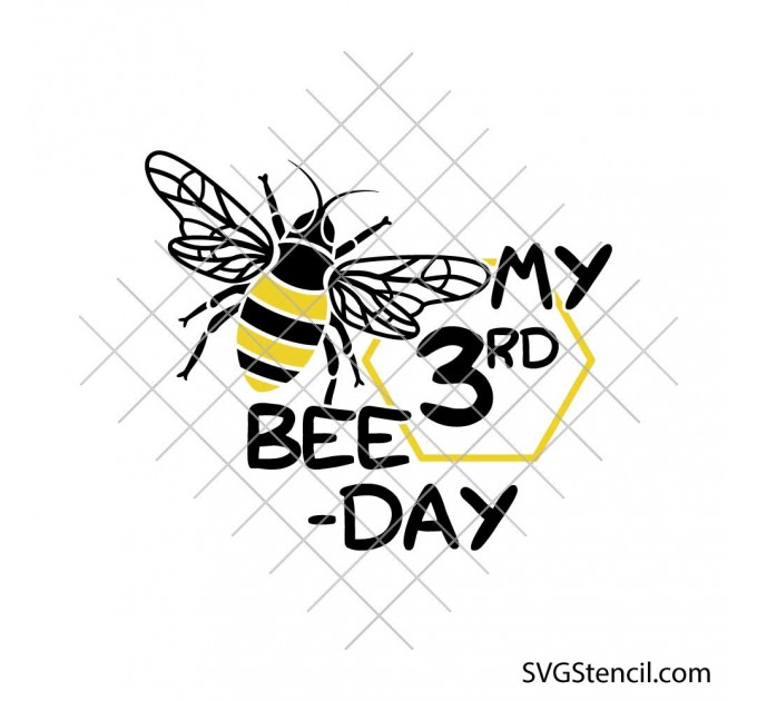 My 3rd bee day svg | Cute bee Birthday design | Honeycomb party cut file