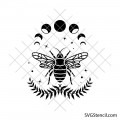 Celestial bee svg | Moon phases bee svg | Mystical insect svg | Botanical bee Silhouette | Cricut cut file