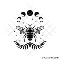 Celestial bee svg | Moon phases bee svg | Mystical insect svg | Botanical bee Silhouette | Cricut cut file