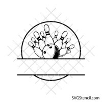 Bowling monogram frame svg | Bowling ball and pins split frame cut file | Personalized bowling signs