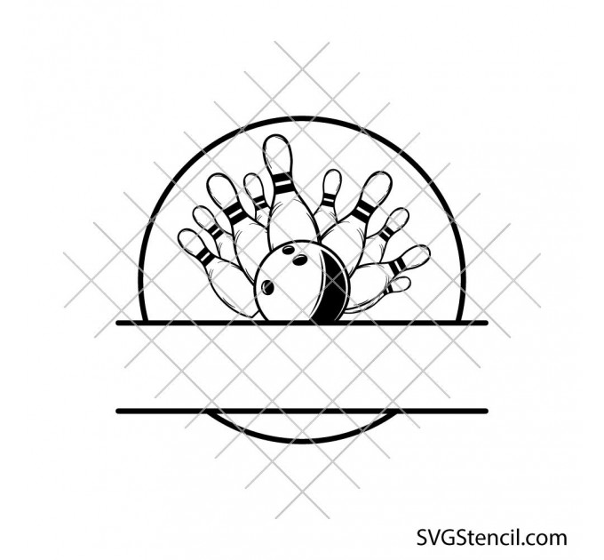 Bowling monogram frame svg | Bowling ball and pins split frame cut file | Personalized bowling signs
