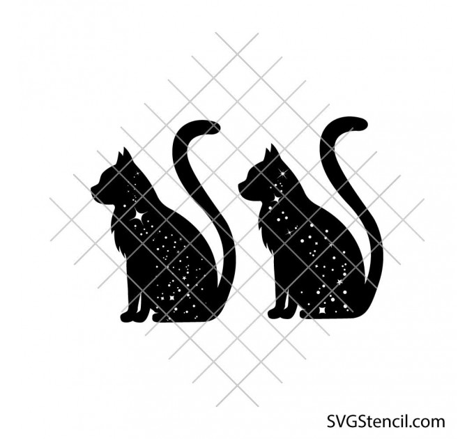 Celestial cat svg bundle | Starry cat silhouette svg | Mystical cat clipart | Galaxy cat svg | Cricut cut file