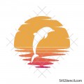 Dolphin sunset svg | Ocean animal silhouette | Retro beach wall art cut file