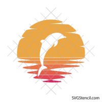 Dolphin sunset svg | Ocean animal silhouette | Retro beach wall art cut file
