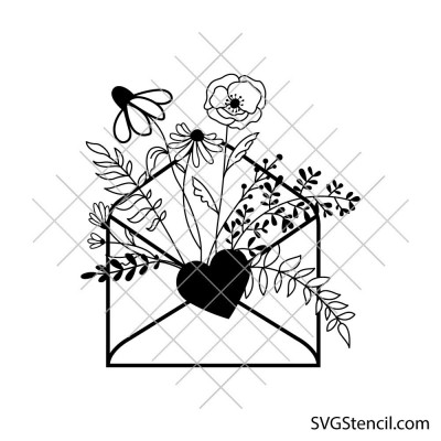 Floral love letter svg | Envelope with heart and flowers svg | Romantic mail svg