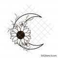 Floral crescent moon svg | Sunflower moon line art | Botanical moon svg | Boho floral cut file | Cricut silhouette design