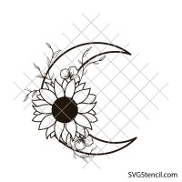 Floral crescent moon svg | Sunflower moon line art | Botanical moon svg | Boho floral cut file | Cricut silhouette design