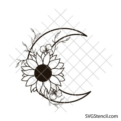 Floral crescent moon svg | Sunflower moon line art | Botanical moon svg | Boho floral cut file | Cricut silhouette design Floral crescent moon svg | Sunflower moon line art | Botanical moon svg | Boho floral cut file | Cricut silhouette design