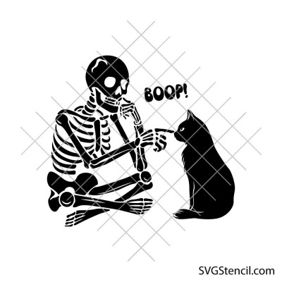 Funny Skeleton and Cat svg | Boop cat svg | Halloween Cat svg