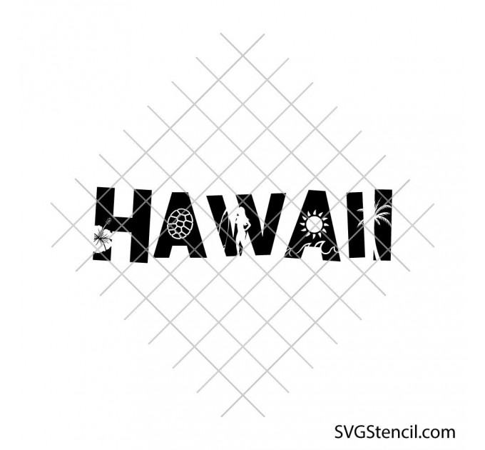 Hawaii svg | Tropical island lettering design | Beach vacation svg | Summer travel cut file | Cricut silhouette