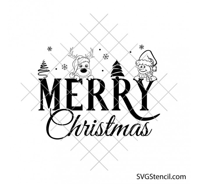 Merry Christmas svg | Cute reindeer and snowman Christmas cut file for cricut and silhouette
