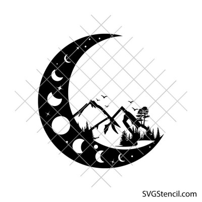 Moon phases mountain svg | Crescent moon landscape svg | Celestial nature art | Night sky svg | Cricut Cut File Moon phases mountain svg | Crescent moon landscape svg | Celestial nature art | Night sky svg | Cricut Cut File