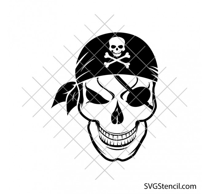 Pirate skull svg | Skull with eye patch svg | Pirate head svg | Halloween skull cut file | Cricut silhouette design