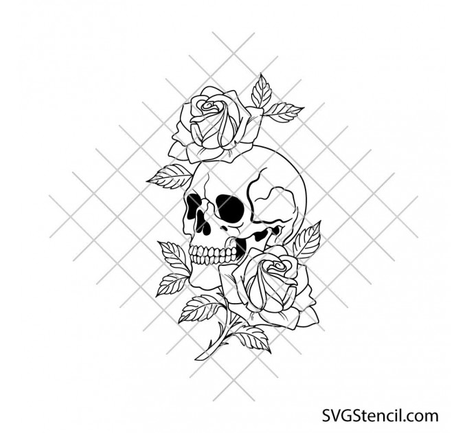 Skull with roses svg | Gothic skull rose svg | Skeleton head floral svg