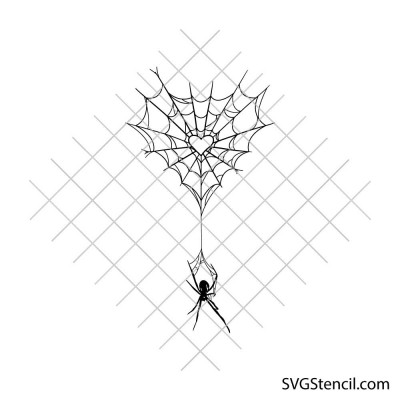 Spider web heart svg | Gothic love silhouette | Halloween line Art cut file