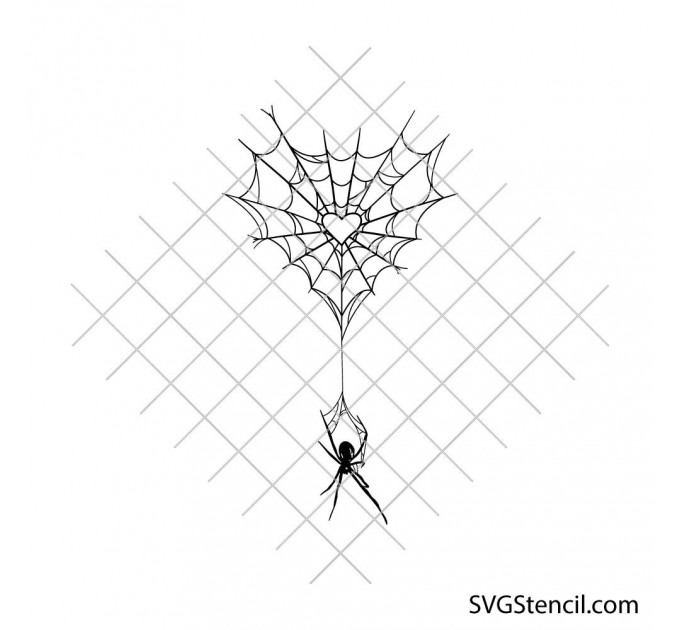 Spider web heart svg | Gothic love silhouette | Halloween line Art cut file