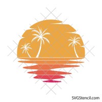 Tropical sunset svg | Palm trees beach silhouette | Summer ocean cut file