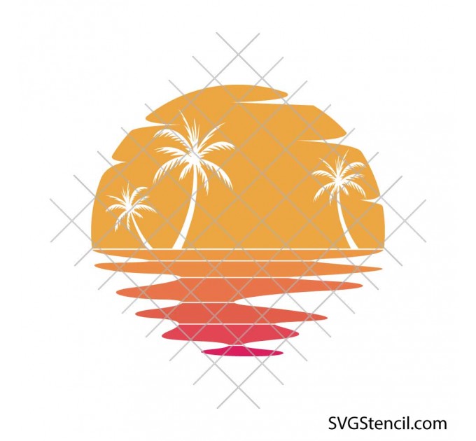 Tropical sunset svg | Palm trees beach silhouette | Summer ocean cut file