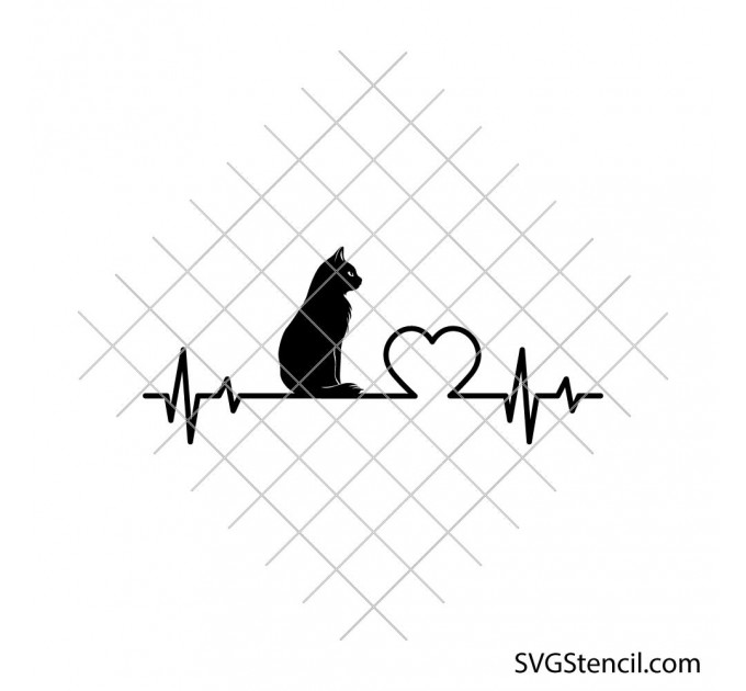 Cat Heartbeat svg | Love cat svg | EKG line svg