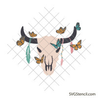 Cow skull with butterflies svg | Boho skull svg