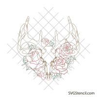 Deer skull with flowers svg | Deer head outline