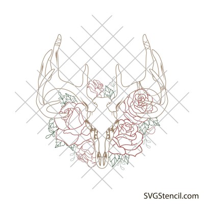 Deer skull with flowers svg | Deer head outline