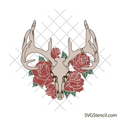 Deer with roses svg | Skull deer svg