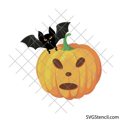 Pumpkin clipart with bat svg | Happy Halloween svg