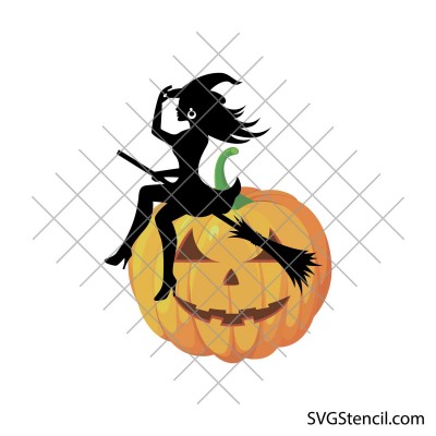 Halloween pumpkin and witch silhouette clipart