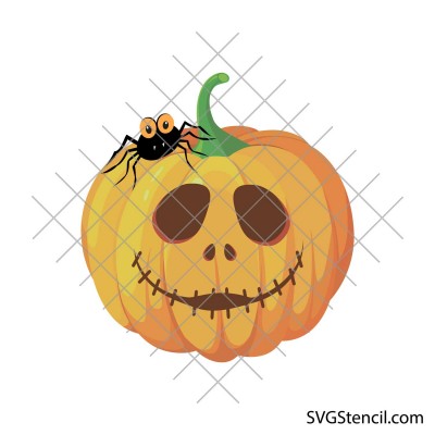 Pumpkin face and cute spider svg clipart