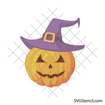 Spooky pumpkin with witch hat clipart svg