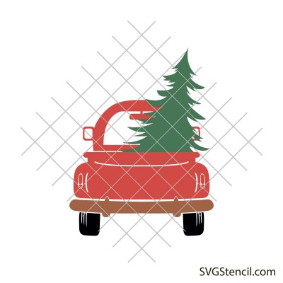 Old truck with christmas tree svg