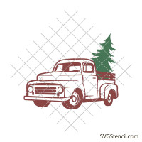 Layered vintage truck with tree svg