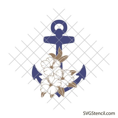 Anchor with flowers svg | Nautical stencils svg