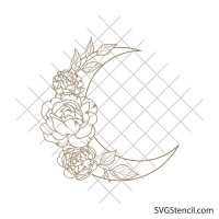Peony and moon svg | Floral moon svg