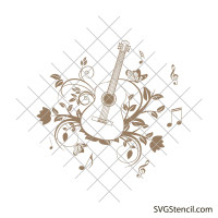 Acoustic guitar with flowers svg