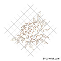Peony flower with leaves svg