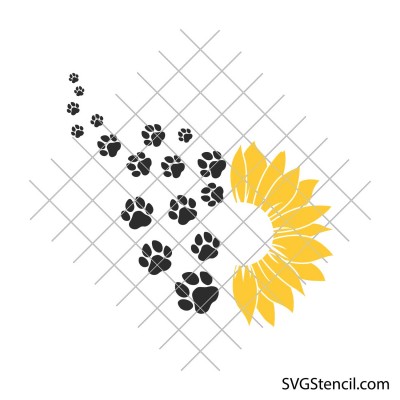 Sunflower with paw print svg | Half sunflower svg