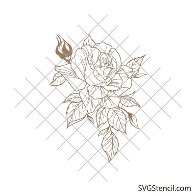 Rose with leaves svg | Rose flower svg