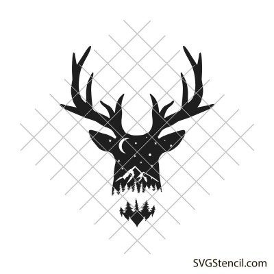 Deer scene svg | Deer head and mountains svg
