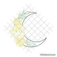 Peony flowers with moon svg | Layered design