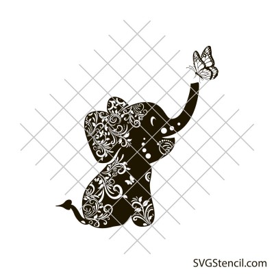 Baby elephant mandala and butterfly svg